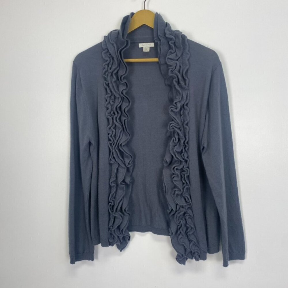 Garnet Hill 100% Merino Wool Ruffle Cardigan Sweater